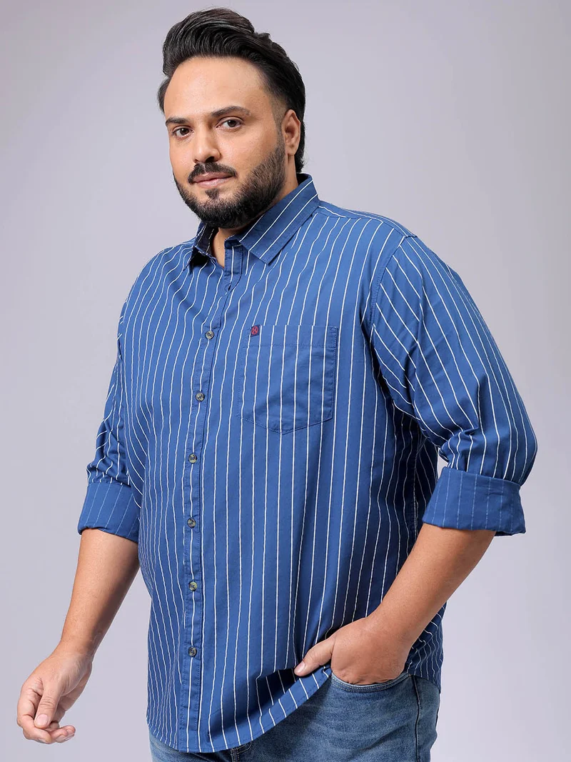 هاردسودا Men Plus Size Regular Fit Vertical Striped Cutaway Collar Full Sleeves Casual Shirt