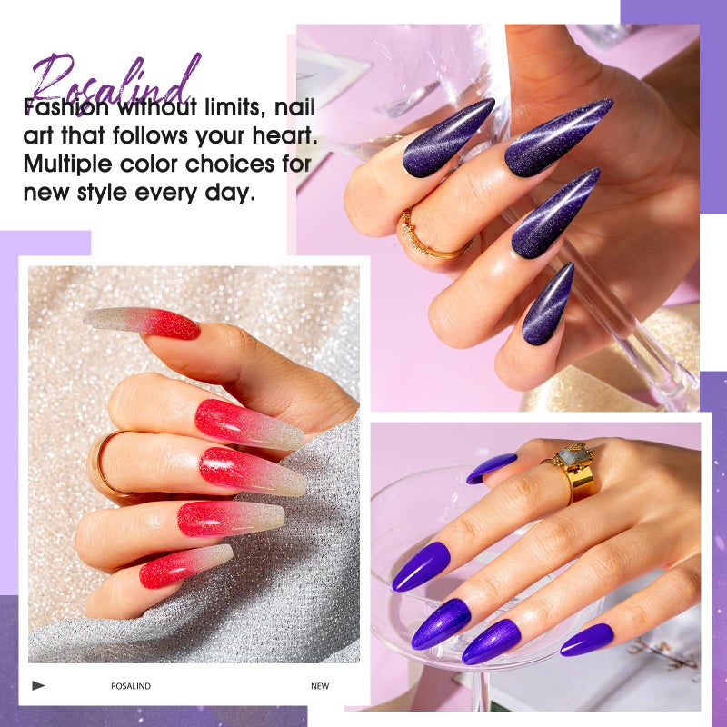 ROSALIND 24PCS Cat Eye Gel Nail Polish Set with Glitter Glossy Matte Top Coat Base Coat, Color Changing Glitter Shinny Effect Magic Gel Polish Set Soak Off Nail Gel Polish Nail Art - Image 5