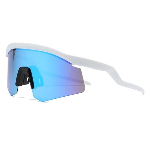 Dervin Non Polarized Oversized Sports Sunglasses for Men Women, Outdoor Cricket Cycling Hiking Fishing Sunglasses (White-Blue Mirror) - Image 1