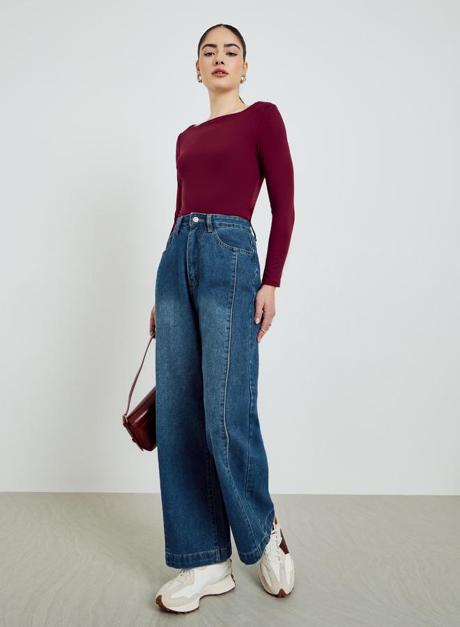 ستايلي بنطال جينز نسائي بخصر مرتفع وأرجل مستقيمة - Image 1