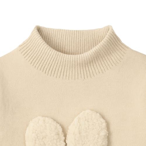 Bold N Elegant Kids Cute Bunny Soft Knit Winter Woolen Sweater Pullover for Baby Girl 1-6 Years | Warm High Neck Wool Blend Sweater for Kids Beige - Image 3