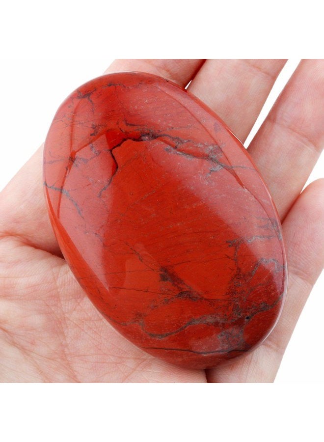 Rockcloud Oval Worry Stones,Palm Pocket Energy Stone,Healing Crystal with Velvet Bag,Red Jasper - Image 3