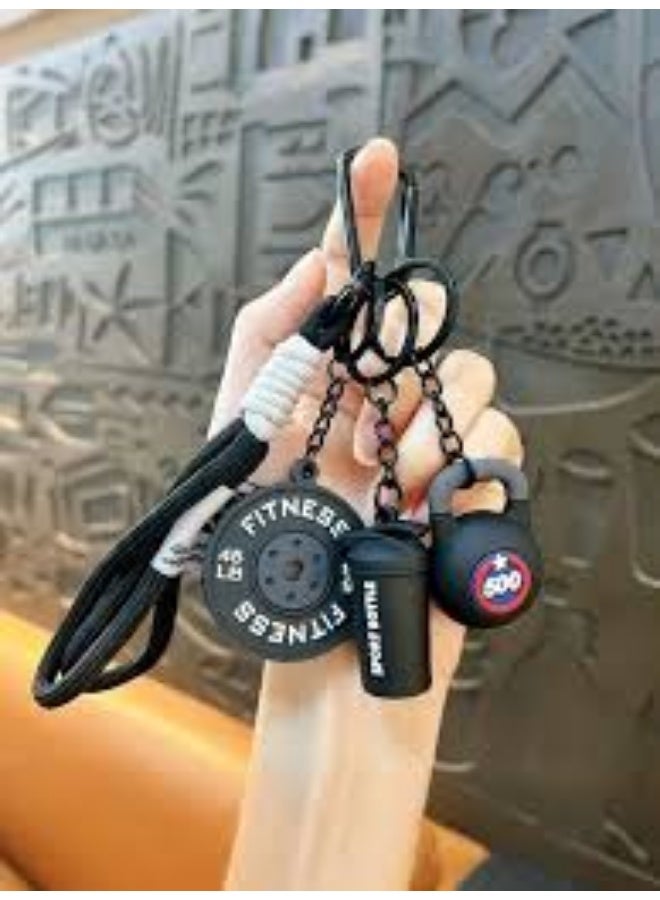 Keychain for keys and bags featuring a gym and fitness equipment design (sleek black color) - Image 5