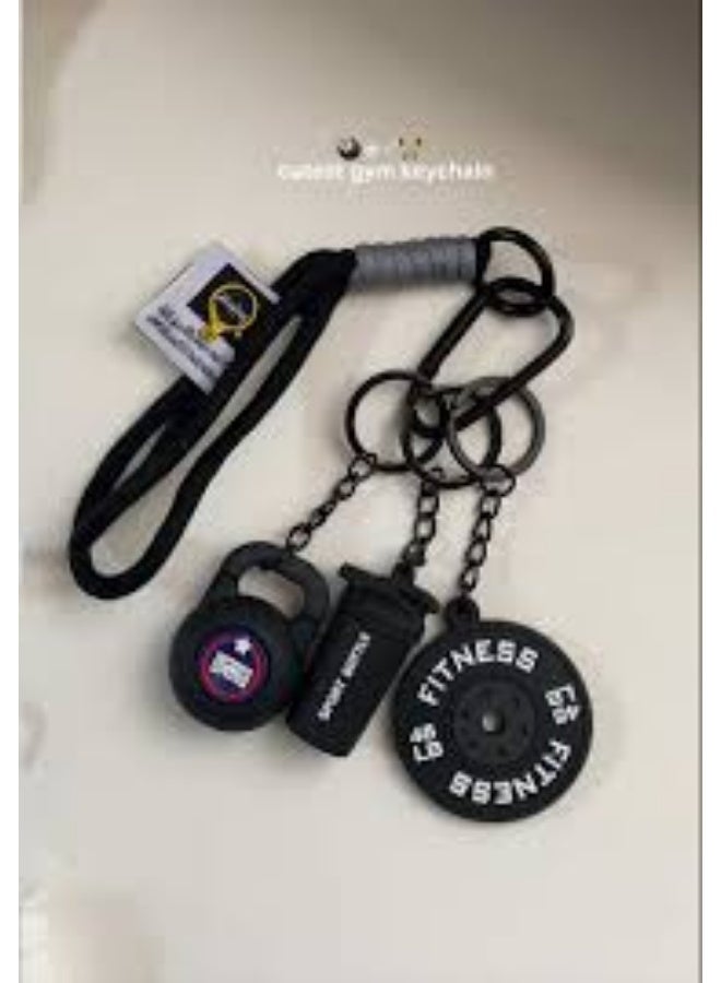 Keychain for keys and bags featuring a gym and fitness equipment design (sleek black color) - Image 4