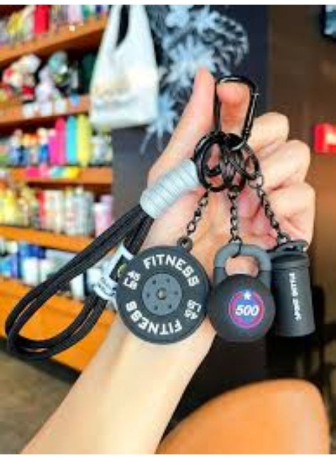 Keychain for keys and bags featuring a gym and fitness equipment design (sleek black color) - Image 3