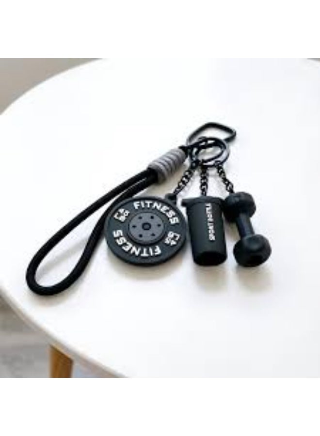 Keychain for keys and bags featuring a gym and fitness equipment design (sleek black color) - Image 2