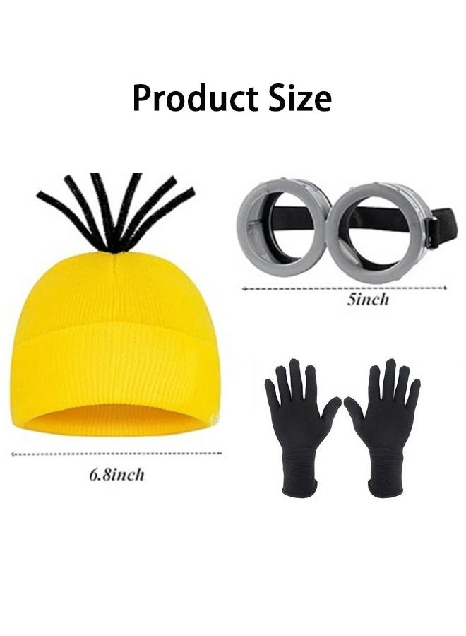 GMORO 4Pcs Minion Costoum Accessories,Costume Accessories Adult, Yellow Beanie Hats Goggles Gloves uspenders for Cosplay Set Dress Up - Image 4