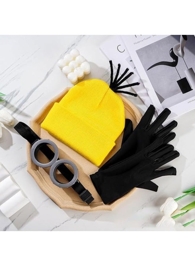 GMORO 4Pcs Minion Costoum Accessories,Costume Accessories Adult, Yellow Beanie Hats Goggles Gloves uspenders for Cosplay Set Dress Up - Image 3