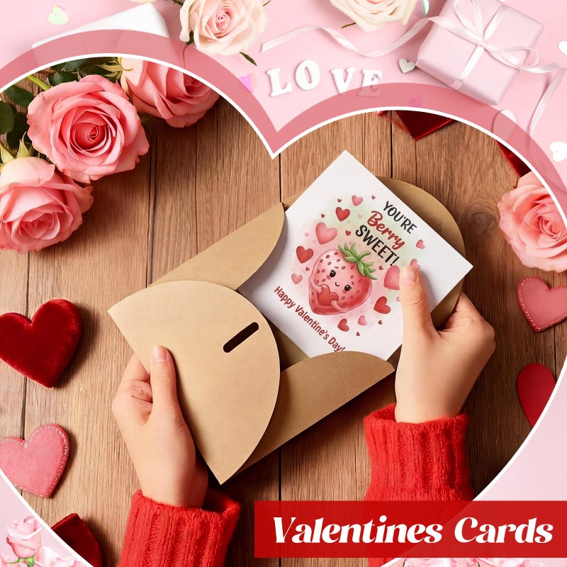 Tinlade 24 Pack 4.3 x 4.3â€³ Food Valentines Cards with Envelopes Valentines Day Cards Bulk for Classroom Assorted Adorable Design with Printed Message Inside for Teachers Students Coworker Friend - Image 3