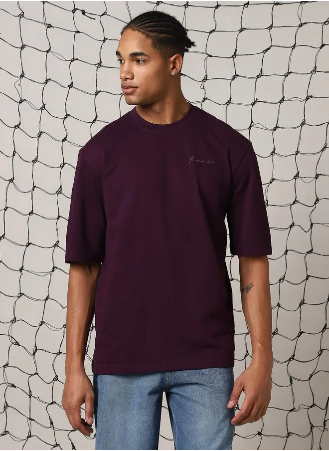Hubberholme Men Extended Sleeves Oversized Fit Solid T-shirt