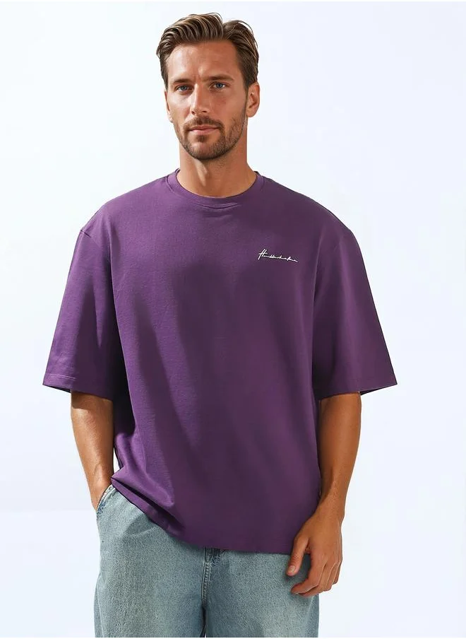 Hubberholme Men's Purple 100% Cotton Solid Oversized T-Shirt