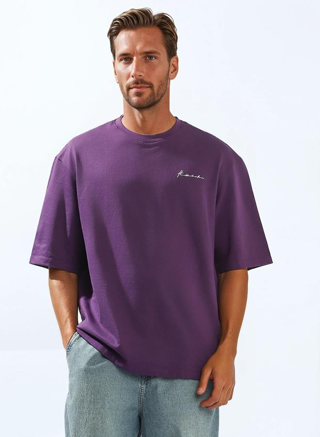 Hubberholme Men's Purple 100% Cotton Solid Oversized T-Shirt - Image 2
