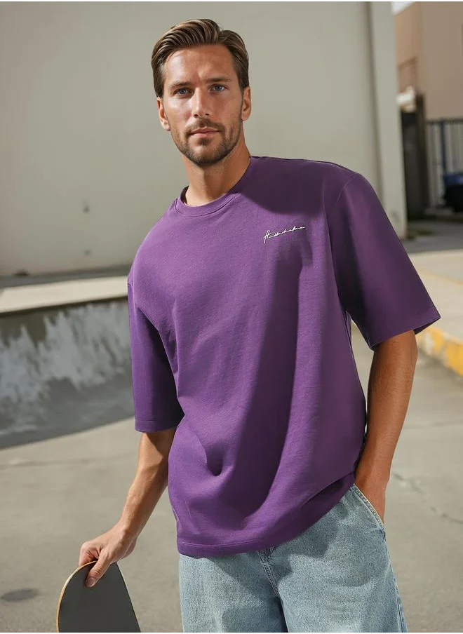 Hubberholme Men's Purple 100% Cotton Solid Oversized T-Shirt