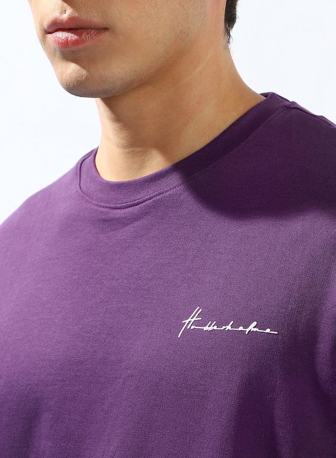 Hubberholme Men's Purple 100% Cotton Solid Oversized T-Shirt - Image 5
