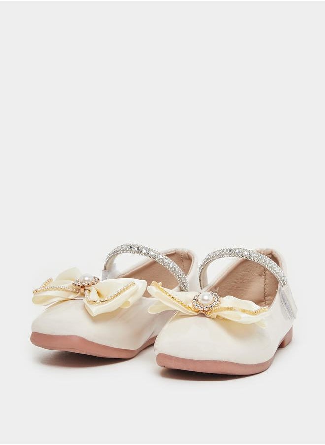 Styli Embellished Round Toe Ballerina Shoes with Bow Detail  - Image 2