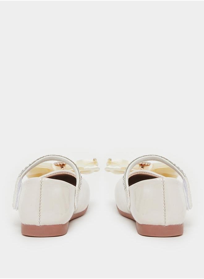 Styli Embellished Round Toe Ballerina Shoes with Bow Detail  - Image 4