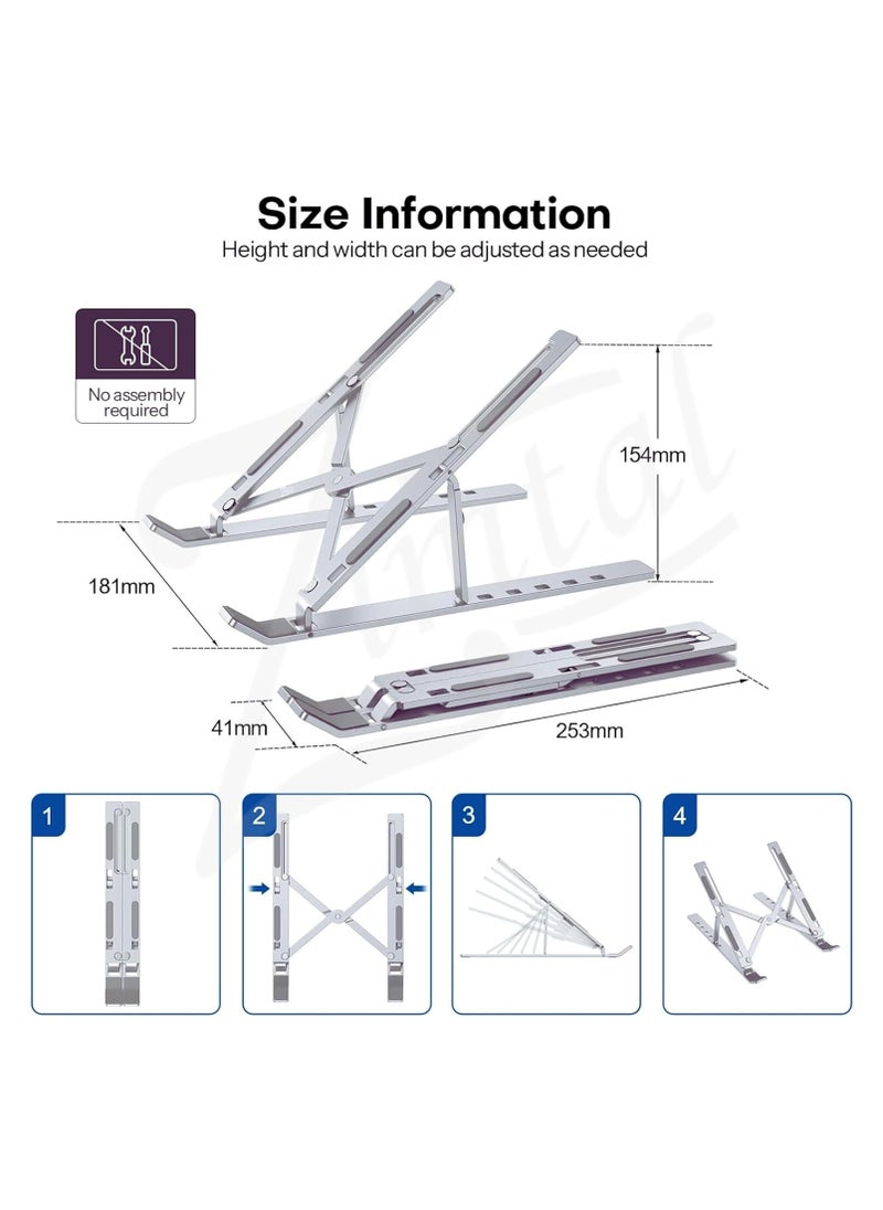 Laptop Stand for Desk by Zimtal Adjustable Ergonomic Portable Aluminum Holder for Laptop 6 Angles Anti-Slip Riser Compatible with 9-15.6 inch Laptops (Silver)