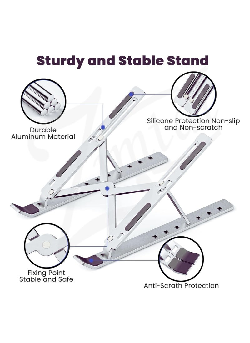 Laptop Stand for Desk by Zimtal Adjustable Ergonomic Portable Aluminum Holder for Laptop 6 Angles Anti-Slip Riser Compatible with 9-15.6 inch Laptops (Silver)