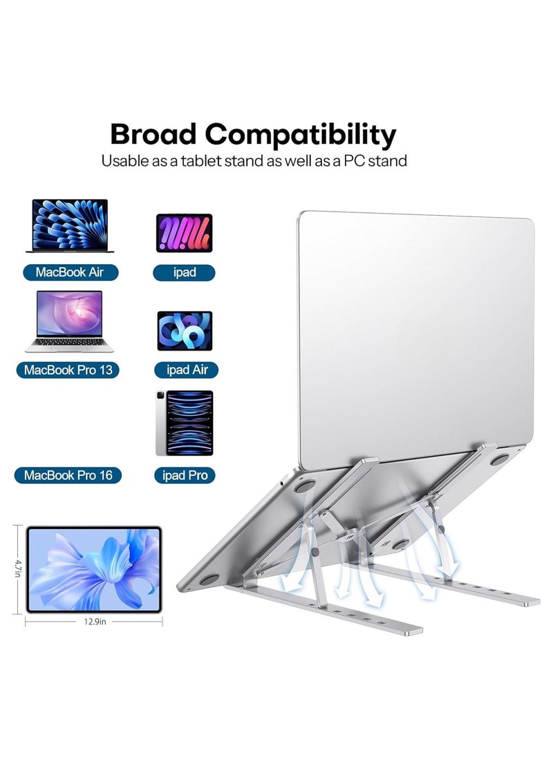 Laptop Stand for Desk by Zimtal Adjustable Ergonomic Portable Aluminum Holder for Laptop 6 Angles Anti-Slip Riser Compatible with 9-15.6 inch Laptops (Silver)