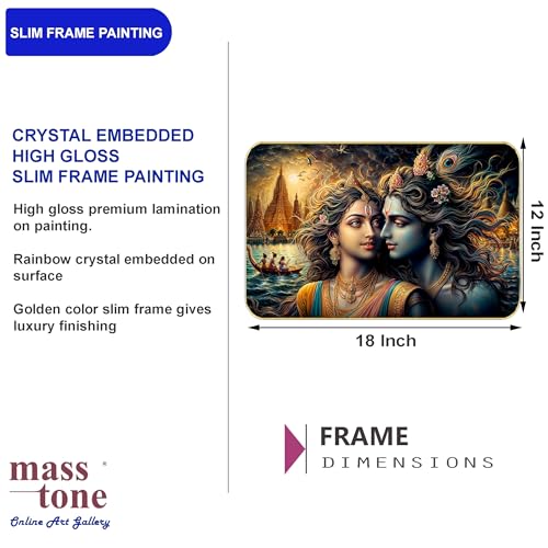 Masstone Radha Krishna Crystal Embedded High Gloss Wall Painting, Golden Slim Frame, 45x30 Cm Wall Art for Living Room, Bedroom, Office & Home Décor (HG11) - Image 4