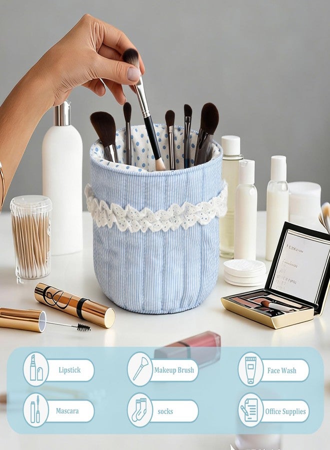 Cohawk Cute Quilted Makeup Storage Basket Small Desktop Storage Organizer for Home Office Toiletries Basket - Image 2