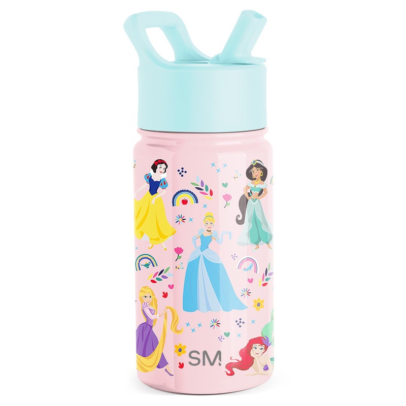 Simple Modern Kids Summit Water Bottle with Straw Lid | Disney Princess 14oz Stainless Steel Cup Insulated Tumbler for Girls, School | Princess Rainbows - Image 1