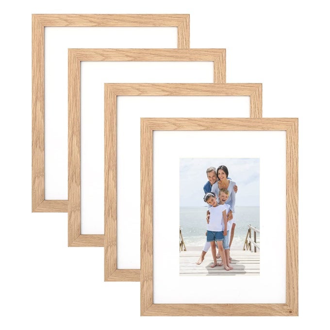8X10 PICTURE FRAME SET OF 4 MADE OF PERSPEX GLASS DISPLAY PICTURE 5X7 WITH MAT OR 8X10 WITHOUT MAT WOOD GRAIN PHOTO FRAME FOR WALL MOUNTING OR TABLETOP DISPLAY FOR BIRTHDAY CHRISTMAS GIFTS