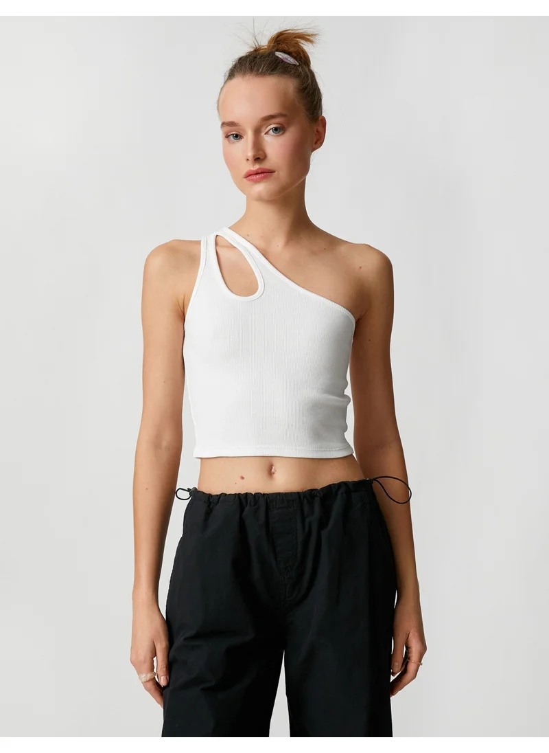 KOTON Crop Athlete One Shoulder Window Detailed Ribbed