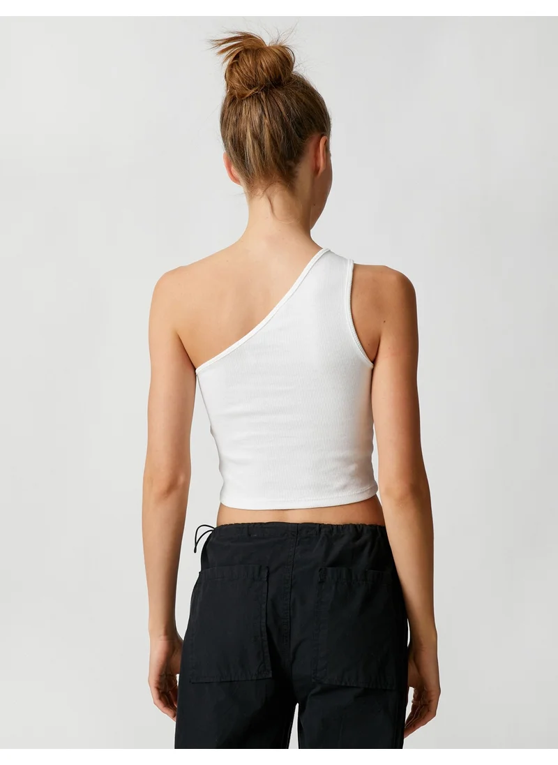 KOTON Crop Athlete One Shoulder Window Detailed Ribbed