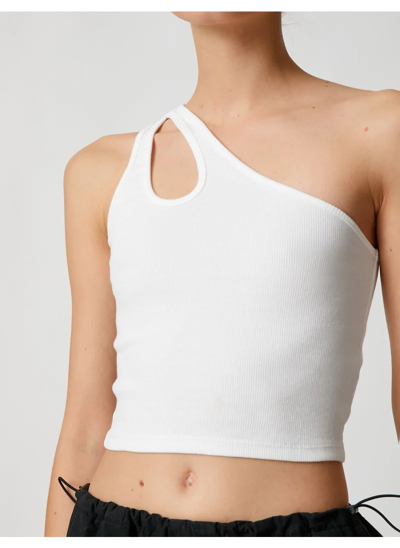 KOTON Crop Athlete One Shoulder Window Detailed Ribbed