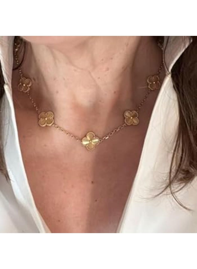 Luxuria 18K Gold Plated Stainless Steel Four18K Gold Plated Stainless Steel Lucky Four Leaf Clover Pendant Necklace for Women - Jewelry Necklace Gifts for Women - Gold Leaf Clover Bracelet for Women - Gold - Image 1