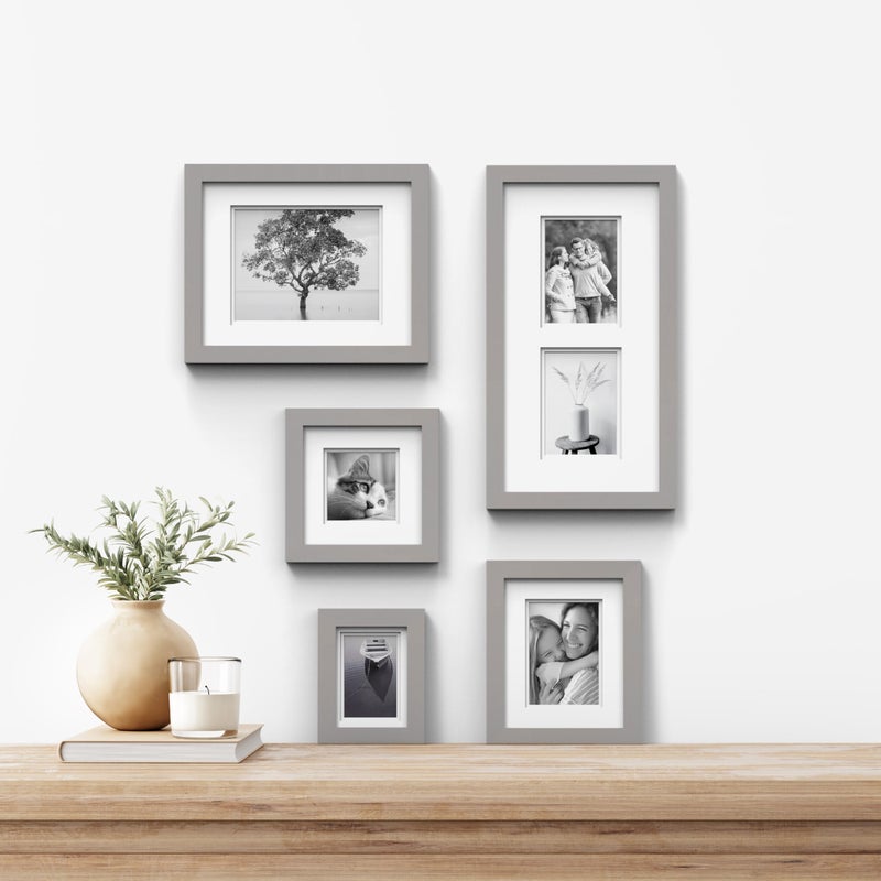 Gallery Solutions - 8""x8"" Flat Grey Wall Frame - Double White Mat - Wall/Wall Mount Display - Perfect Fit for 5""x5"" Photos - Versatile Mounting Options - Rectangular Wall Mount - Poster Frame - Image 3