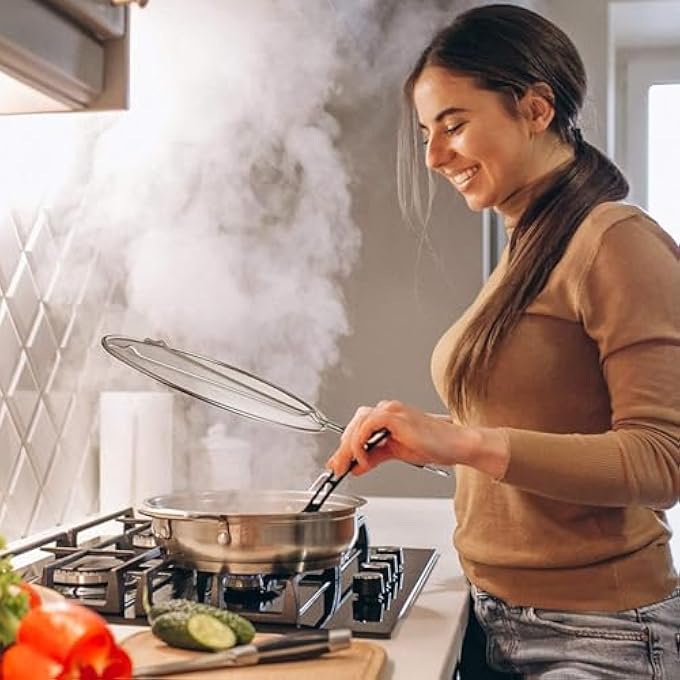 كاست ويف شاشة كبيرة من الفولاذ المقاوم للصدأ 984 لمنع تناثر الزيت، تحافظ على نظافة المواقد وتحمي من الحروق - Image 3