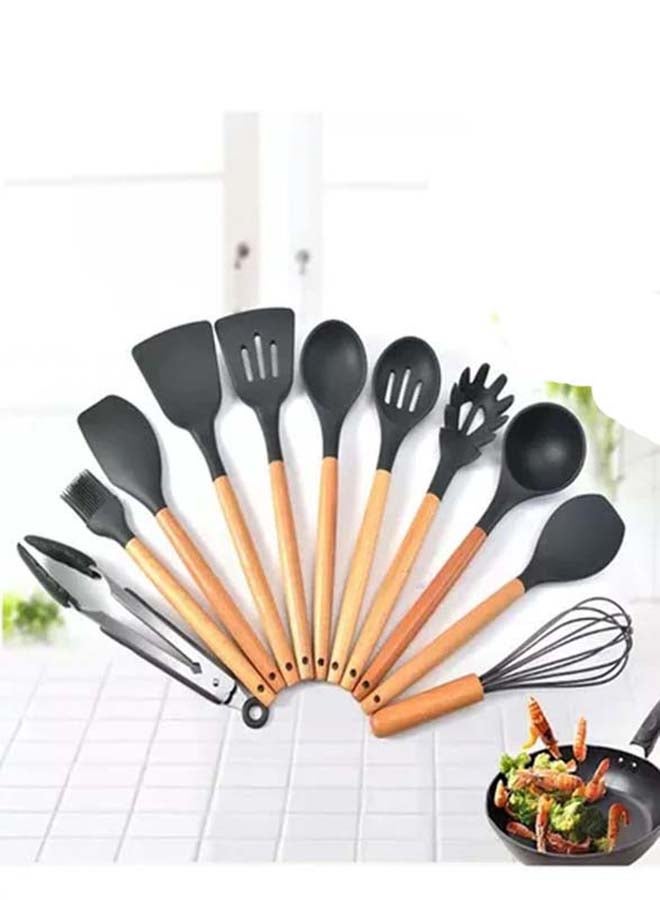 إسكدنيا طقم أدوات طهي مع حامل أسطواني ومقبض من الستانلس ستيل مكون من 8 قطع أسود/فضي - Image 4