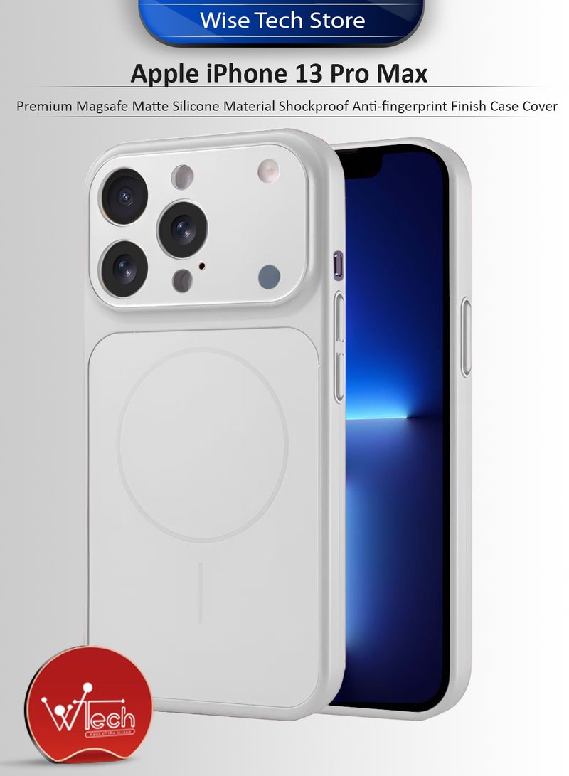 دبليو تيك غطاء حافظة آيفون 13 برو ماكس 2021 من آبل، متميز، من سيليكون مطفي مقاوم للصدمات مع دعم ماجسيف وطبقة مضادة للبصمات (MCRPSN) - فضي - Image 1