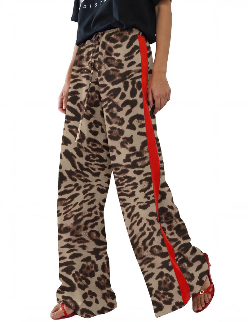 Rapbin Leopard Pants Women Baggy Wide Leg Elastic Waisted Trendy Y2K Straight Pants with Pockets (Leopard 3-M) - Image 1