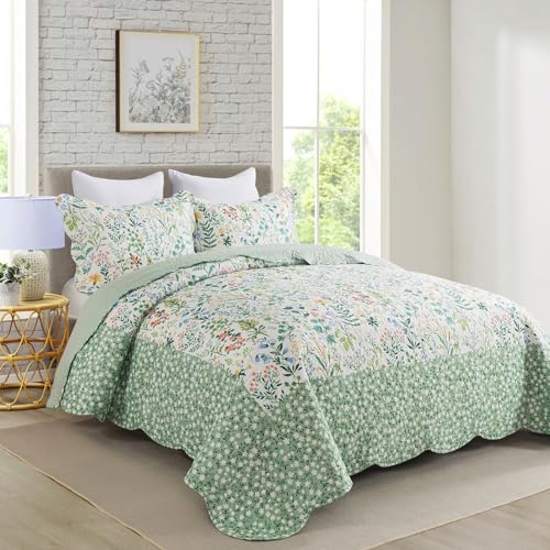 Travan 3-Piece Floral Quilt Super King Quilt Bedding Set, Ultra Soft & Fade Resistant Super King Size Quilt Set for All Season, Exquisite, 120 * 120 Inch - Image 2
