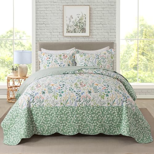 Travan 3-Piece Floral Quilt Super King Quilt Bedding Set, Ultra Soft & Fade Resistant Super King Size Quilt Set for All Season, Exquisite, 120 * 120 Inch - Image 1