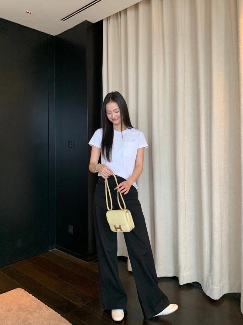 Original Development! Shenzhen Nanyou Pocket Embroidery Slim Basic Temperament Base Short Sleeve Old Money Style Fitted Version - Image 2
