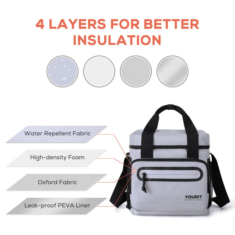 TOURIT Large Lunch Bag 14L Insulated Lunch Box Lunch Cooler for Men&Women Work, Gray - Image 4