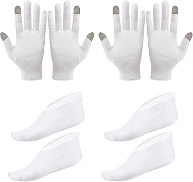 FFDHWU 2 Pairs Of Gloves 2 Pairs Of Socks White Cotton Gloves And Socks Touch Screen Gloves Hand And Foot Protection Unisex Moisturizing Gloves - Image 1