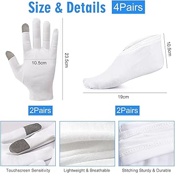 FFDHWU 2 Pairs Of Gloves 2 Pairs Of Socks White Cotton Gloves And Socks Touch Screen Gloves Hand And Foot Protection Unisex Moisturizing Gloves - Image 2