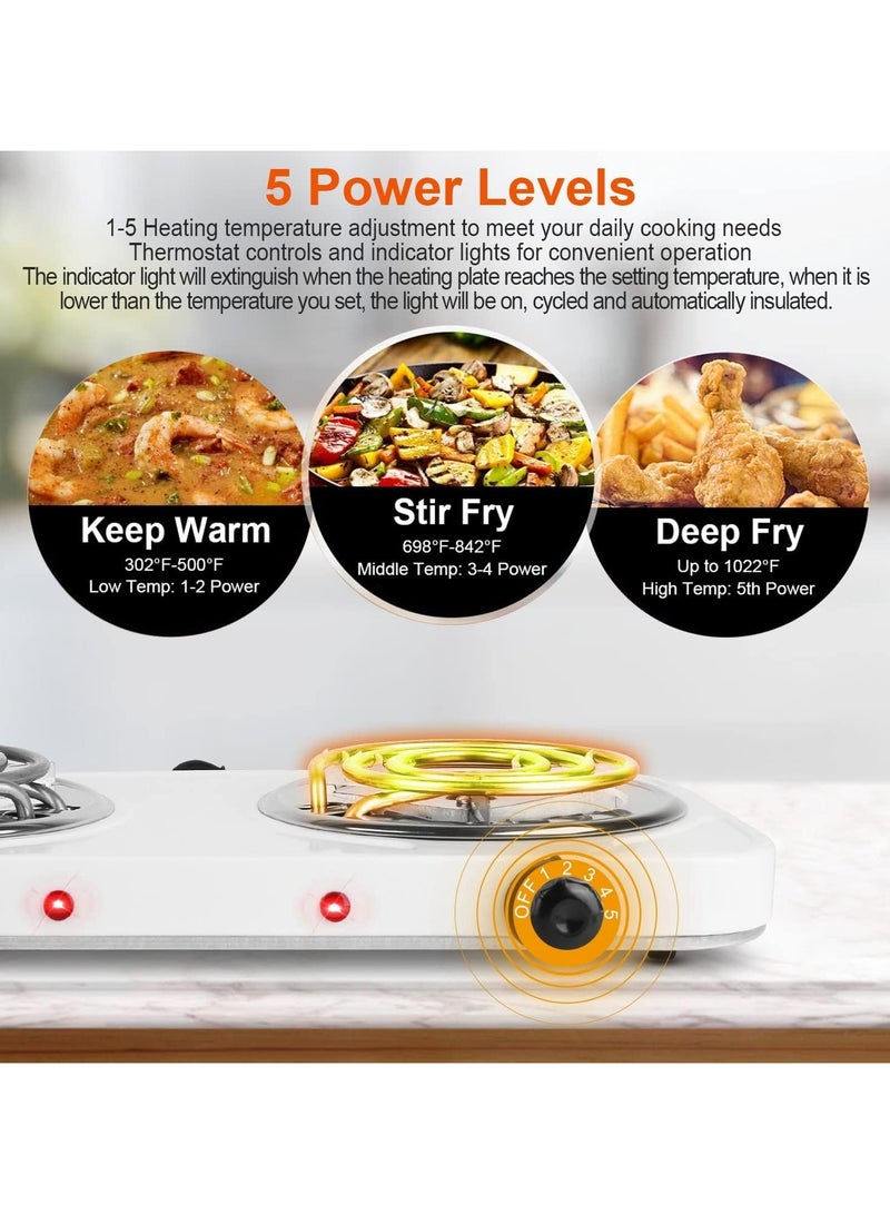 بريمو بلس موقد كهربائي محمول مزدوج الملف بقدرة 2000 واط مع تحكم مزدوج و5 مستويات للتحكم في درجة الحرارة، طبق تسخين كهربائي مزدوج - Image 3