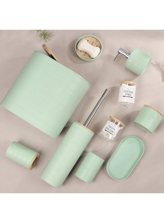 10 Piece Green Bamboo Plastic Bathroom Accessories Set - Image 2
