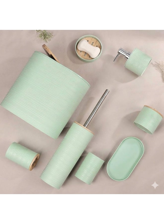 10 Piece Green Bamboo Plastic Bathroom Accessories Set - Image 4