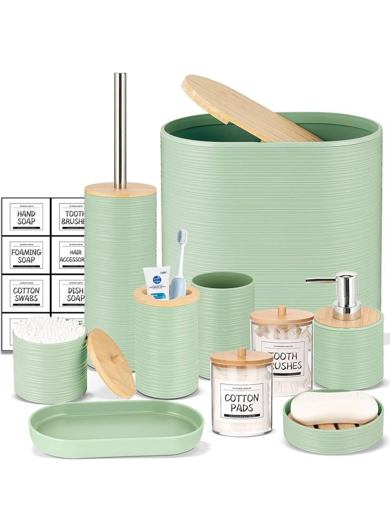 10 Piece Green Bamboo Plastic Bathroom Accessories Set - Image 3