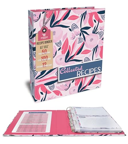 Better Kitchen Products Recipe Binder, 8.5" x 9.5" 3 Ring Binder Organizer Set (with 50 Page Protectors, 100 4" x 6" Recipe Cards & 12 Category Divider Tabs) Floral Design - Image 1