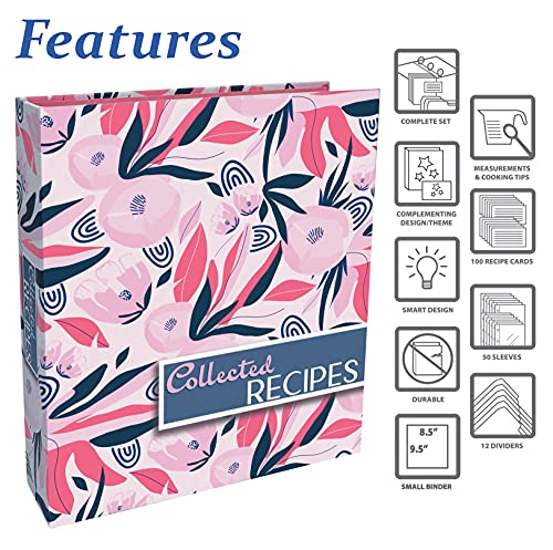 Better Kitchen Products Recipe Binder, 8.5" x 9.5" 3 Ring Binder Organizer Set (with 50 Page Protectors, 100 4" x 6" Recipe Cards & 12 Category Divider Tabs) Floral Design - Image 3