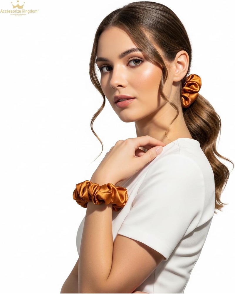 Accessorize Kingdom Premium Hair Scrunchie for Women| Scrunchies for Girls | Scrunchies for Thick, Curly, & Fine Hair | Soft & Smooth Hair Ties (Amber, Pack of 12) - Image 3