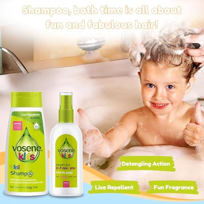 VOSENE KIDS 3-IN-1 LICE REPELLENT SHAMPOO, CONDITIONING DEFENCE SPRAY, SILICONE BABY BRUSH & COMB BUNDLE - NIT TREATMENT FOR KIDS, HEAD LICE REPELLENT SPRAY, IDEAL FOR LICE PREVENTION & SENSITIVE SKIN - Image 2
